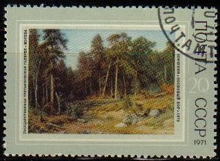 z vendido Rusia URSS 1971 Scott 3901 Sello Nuevo Pintura Paisaje Arboles Pinos de I Shishkin matasello de favor preobliterado 
